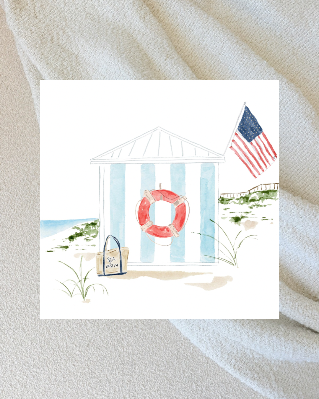 Red, White, & Beach 8”x8”