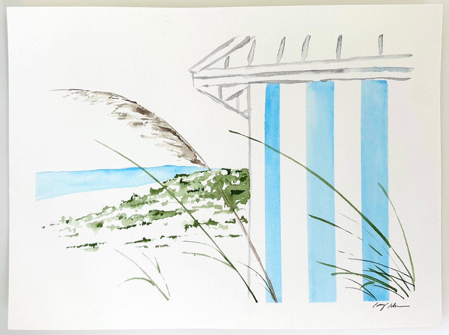 Blue Stripe Hut 9”x12”