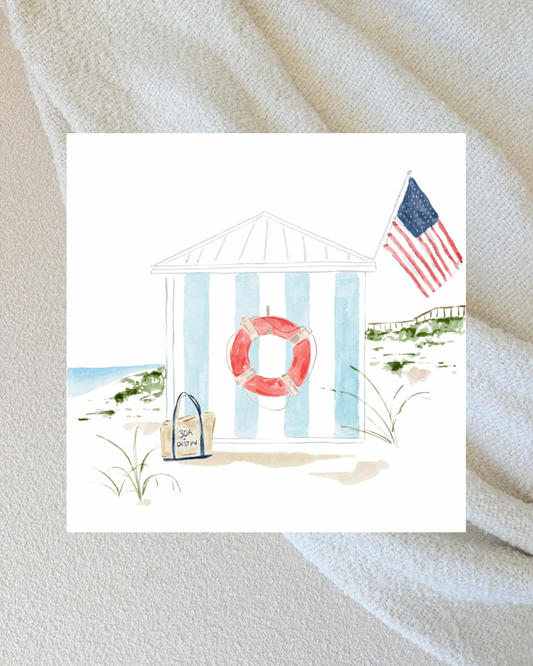 Red, White, & Beach 8”x8”